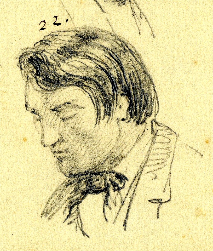 HUA-32169-Portret van C Verkerk geboorte en sterfjaar onbekend amateur beeldend kunstenaar te Utrecht Borstbeeld linksNr 22 op een blad met 26 portretten in bor