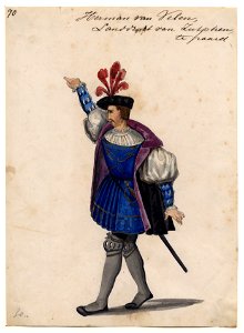 HUA-32747-Afbeelding van een kostuumontwerp van Herman van Velen landdrost van Zutphen figurant in de maskerade van de studenten van de Utrechtse hogeschool ter