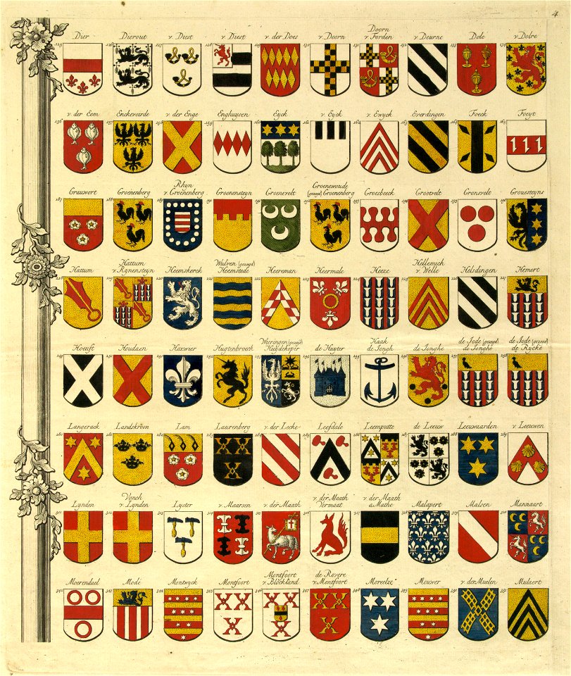 HUA-32201-Afbeelding van een van de 9 bladen van een wapenkaart van de aanzienlijke Utrechtse geslachten opgedragen aan de burgemeesters Hendrick van Asch van W