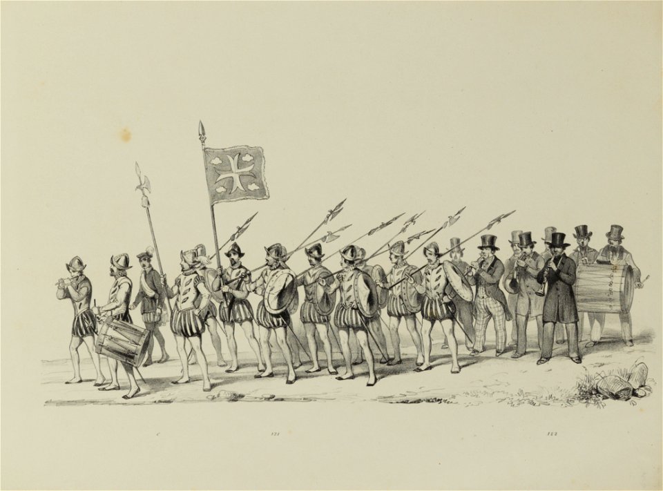HUA-32625-Drieëntwintigste gedeelte van de maskerade van de studenten van de Utrechtse hogeschool op 17 juni 1846 voorstellende de intocht van prins Philips II 