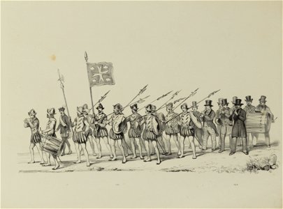 HUA-32625-Drieëntwintigste gedeelte van de maskerade van de studenten van de Utrechtse hogeschool op 17 juni 1846 voorstellende de intocht van prins Philips II 