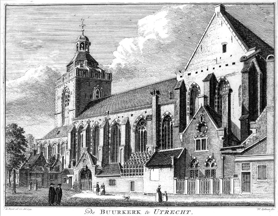 HUA-37369-Gezicht op de Buurkerk op het Buurkerkhof te Utrecht uit het zuidoosten