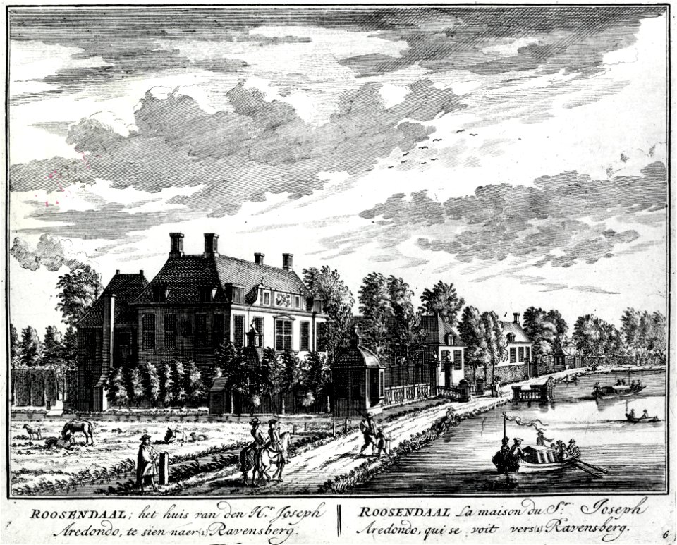 HUA-37926-Gezicht op de Vecht te Utrecht met het huis Roosendaal met de bijgebouwen en meer naar achteren een gedeelte van het huis Ravensberg