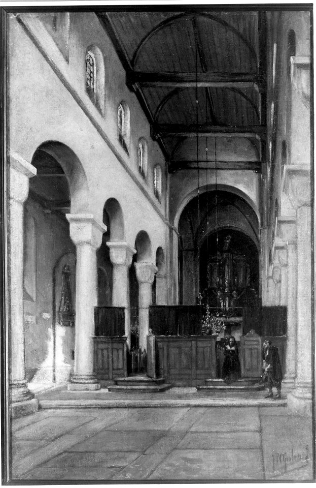HUA-37162-Interieur van de Pieterskerk te Utrecht gezicht vanuit het middenschip naar het koor uit het westen naar het oosten