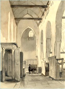 HUA-37521-Interieur van de Geertekerk te Utrecht de noordelijke zijbeuk gezien uit het westen