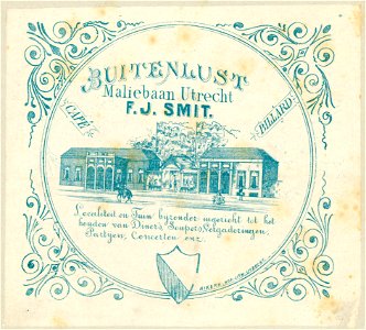 HUA-38199-Afbeelding van de voorgevel van het koffiehuis en restaurant Buitenlust Maliebaan I 265 te UtrechtNB Het adres Maliebaan I 265 is in 1879 gewijzigd in