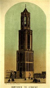 HUA-37104-Gezicht op de Domtoren te Utrecht uit het noordoosten vanaf het DomkerkhofNB De naam Domkerkhof is ca 1860 gewijzigd in Domplein