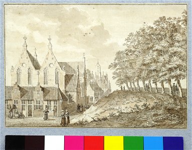 HUA-38428-Gezicht vanaf de stadswal te Utrecht op het Leeuwenberggasthuis aan de Schalkwijksteeg met op de achtergrond de Bruntskameren en het huis Groot Lepele