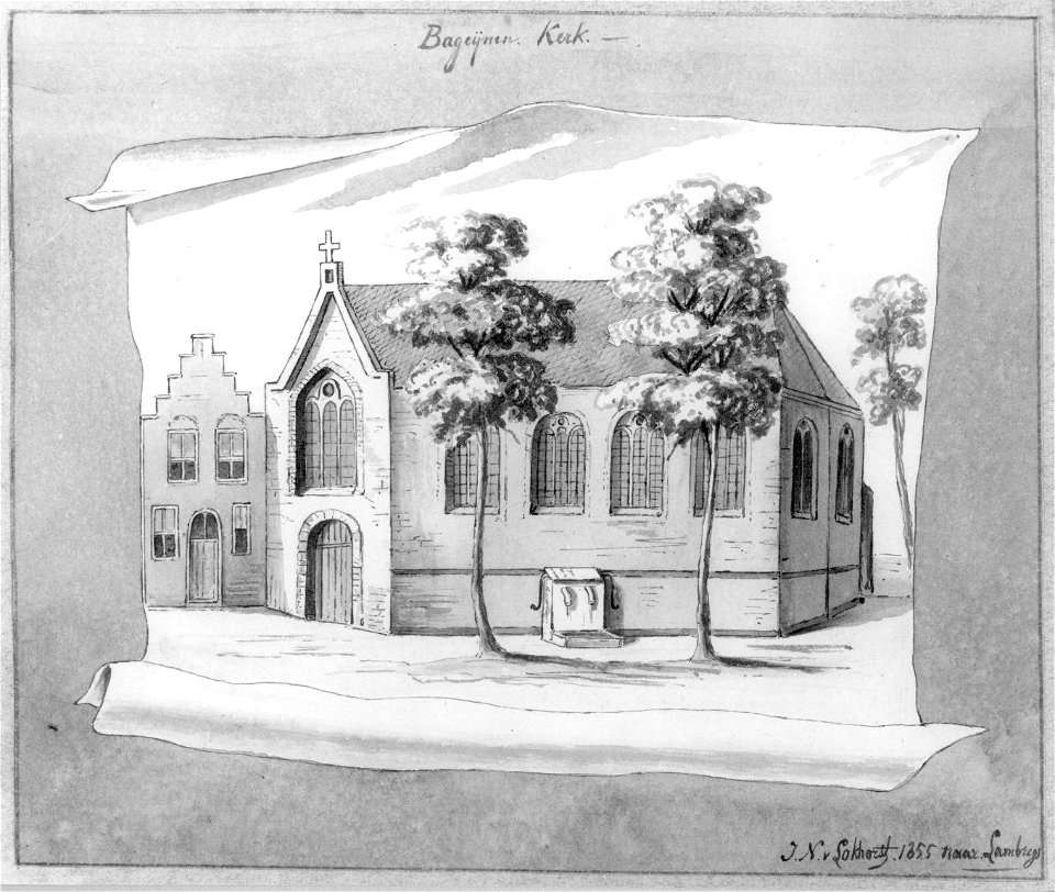 HUA-37716-Gezicht op de kerk van het Begijnhof te Utrecht uit het zuiden