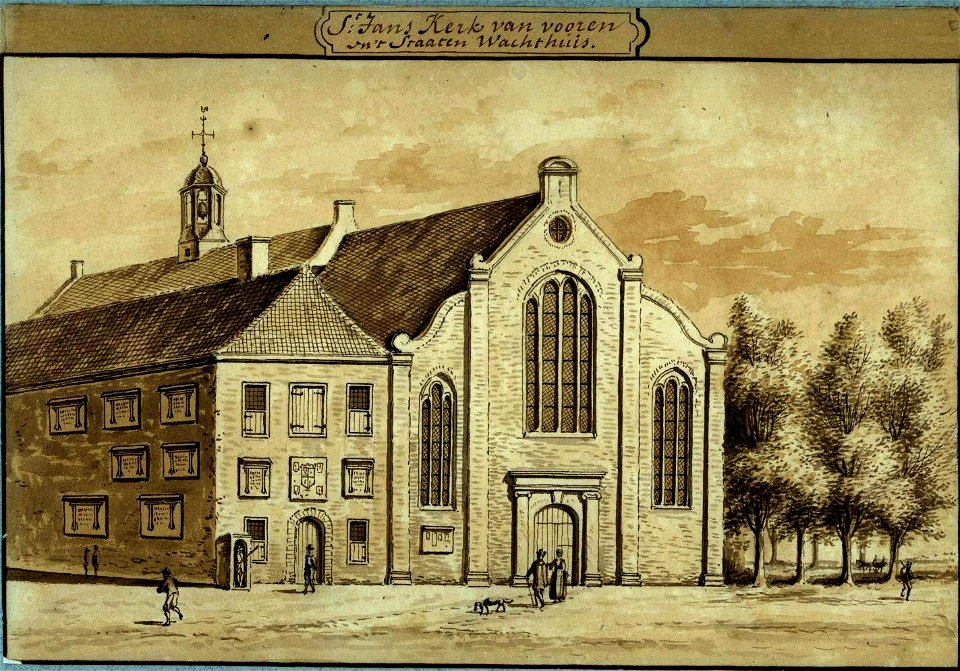 HUA-37213-Gezicht op de Janskerk te Utrecht uit het noordwesten met links het gebouw van de Hoofdwacht