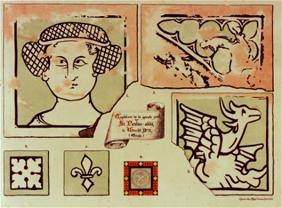 HUA-37686-Afbeelding van een gedeelte van een mozaiekvloer in de grote zaal van de St Paulusabdij te Utrecht
