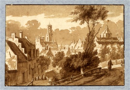 HUA-35185-Gezicht in de Bergstraat te Utrecht vanaf de wal met op de achtergrond de torens van de Dom en de Buurkerk