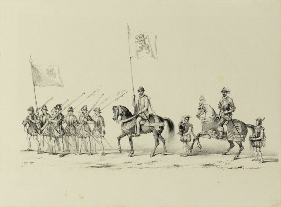 HUA-32605-Tweede gedeelte van de maskerade van de studenten van de Utrechtse hogeschool op 17 juni 1846 voorstellende de intocht van prins Philips II in Utrecht