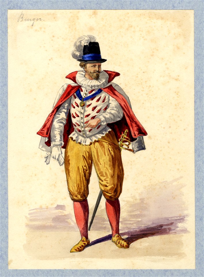 HUA-32807-Afbeelding van een kostuumontwerp van een niet nader genoemde historische figuur figurant in de maskerade van de studenten van de Utrechtse hogeschool