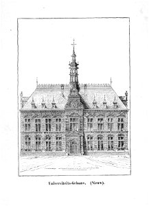 HUA-38040-Afbeelding van de voorgevel van het nieuwe Academiegebouw aan het Domplein te Utrecht volgens een niet uitgevoerd ontwerp