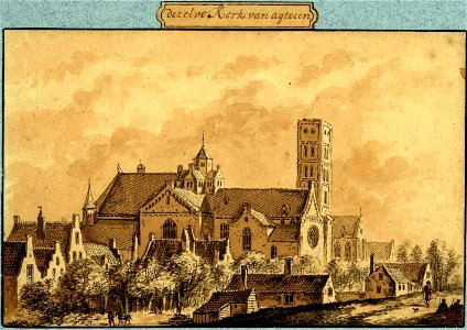 HUA-37306-Gezicht op de Mariakerk te Utrecht vanaf de stadswal uit het noordwesten