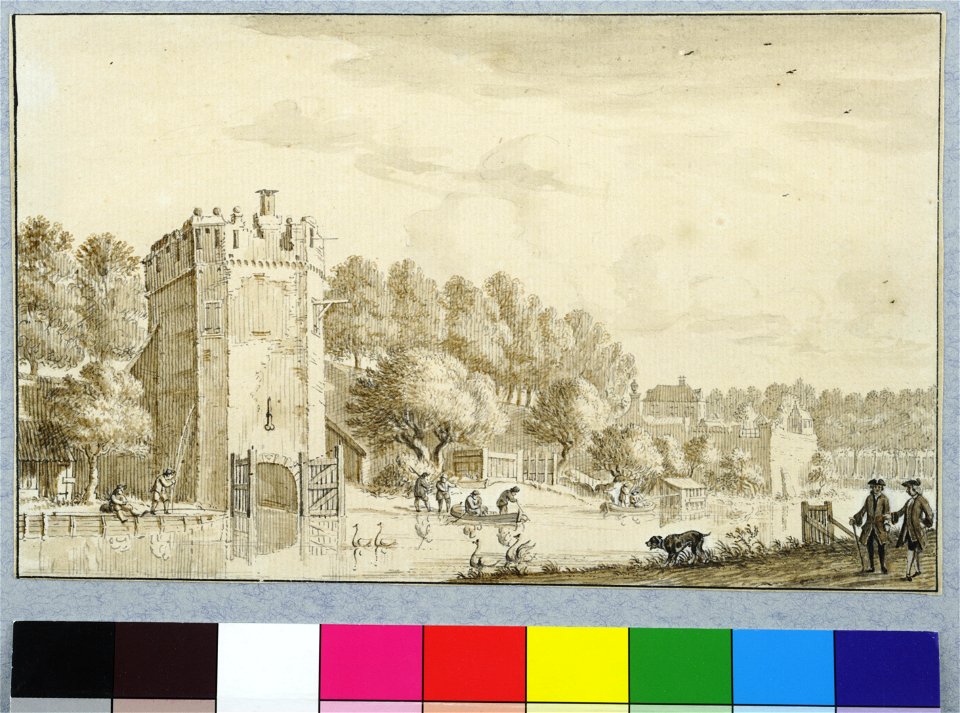 HUA-36399-Gezicht vanaf de singel over de stadsbuitengracht op de stadswal te Utrecht uit het zuidoosten met de toren op het Servaashek boven de uitmonding van 