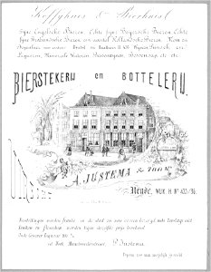 HUA-38202-Afbeelding van de voorgevels van het koffiehuis en het bierhuis van de firma A Justema Zoon Neude H 435 436 te UtrechtNB De adressen Neude H 435 en Ne