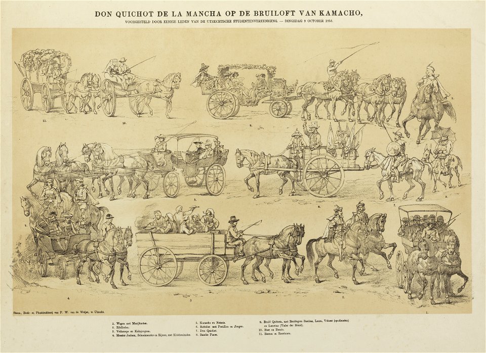 HUA-32682-Afbeelding van de gekostumeerde optocht van leden van de Utrechtsche Studentenvereeniging voorstellende Don Quichot de la Mancha en de bruiloftsstoet 