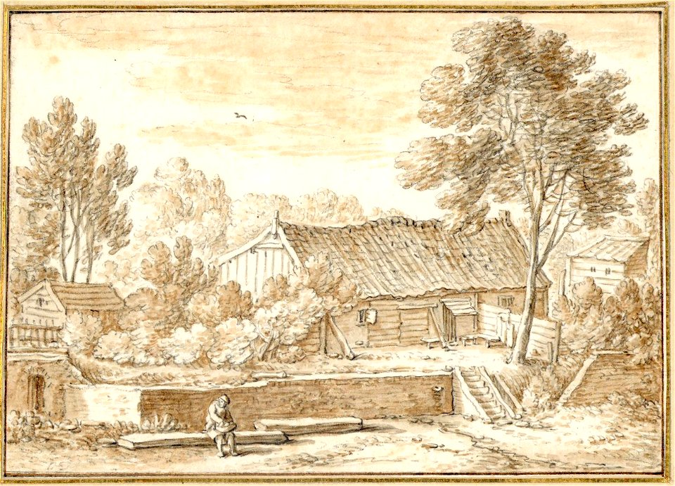 HUA-38641-Gezicht op het bolwerk Lepelenburg te Utrecht met een schuur en twee kleinere gebouwtjes