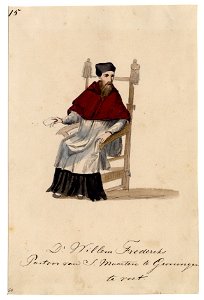 HUA-32711-Afbeelding van een kostuumontwerp van de pastoor van de St Maartensparochie te Groningen Dr Willem Frederiks figurant in de maskerade van de studenten