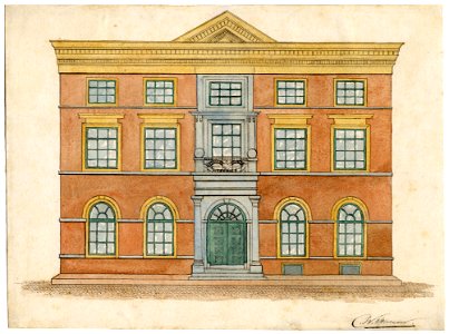 HUA-38386-Afbeelding van de voorgevel van het Rooms Katholiek Weeshuis in de Minrebroederstraat te Utrecht voorheen in gebruik als het logement Plaats Royaal