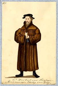 HUA-32743-Afbeelding van een kostuumontwerp van mr Huibert van Rossem raad van de hertog van Gelre figurant in de maskerade van de studenten van de Utrechtse ho