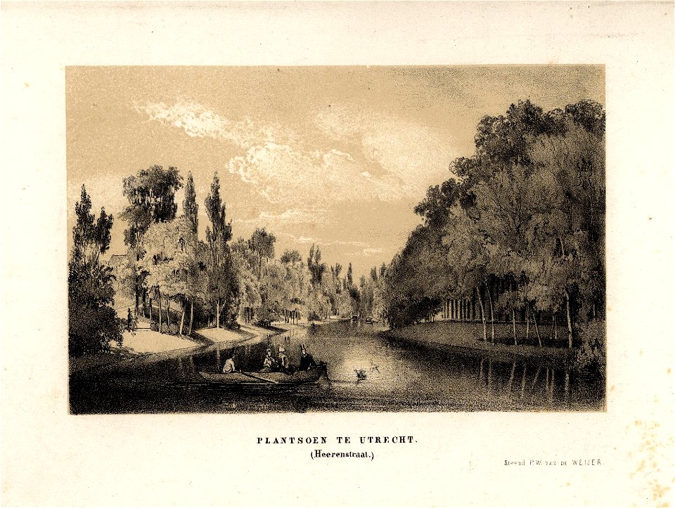 HUA-36897-Gezicht vanaf de Maliesingel over de stadsbuitengracht te Utrecht op het singelplantsoen ter hooget van de Herenstraat links en langs de Maliesingel r