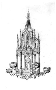 HUA-37008-Afbeelding van een loden gotische lichtkroon met een beeld van Maria met kind afkomstig uit een van de zijkapellen van de Domkerk te Utrecht