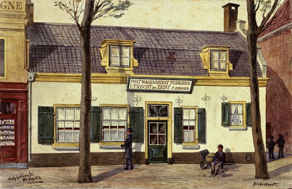 HUA-38720-Gezicht op de voorgevel van het kantoor van de diligence naar Zeist aan de Biltstraat te Utrecht