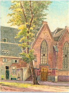 HUA-37481-Gezicht op het noordertransept van de Nicolaikerk te Utrecht met een gedeelte van de tegen het koor gebouwde kosterswoning uit het noordoosten. Free illustration for personal and commercial use.