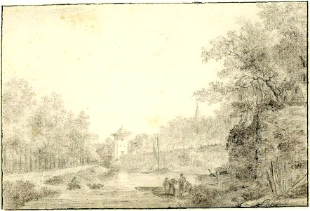 HUA-38477-Gezicht op over de stadsbuitengracht te Utrecht op het zuidwestelijke gedeelte van de stadsmuur met rechts het bastion Sterrenburg links de Catharijne