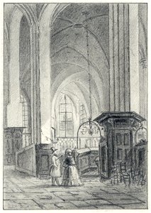 HUA-37431-Interieur van de Jacobikerk te Utrecht gezicht vanuit het schip naar het hoofdkoor uit het zuidwesten
