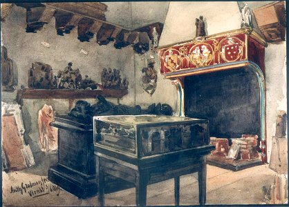 HUA-38732-Interieur van het stadhuis Stadhuisbrug te Utrecht het Stedelijk Museum van Oudheden op de tweede verdieping een hoek van een van de zalen met middele