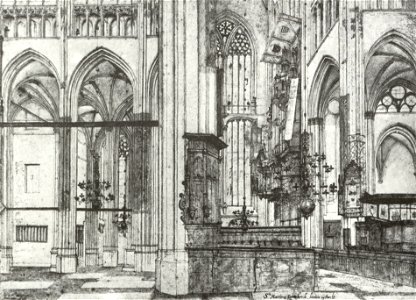 HUA-601600-Interieur van de Domkerk schip en noordertranseptarm uit het zuiden