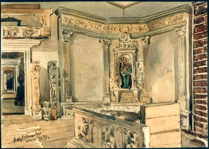 HUA-38736-Interieur van het stadhuis Stadhuisbrug te Utrecht het Stedelijk Museum van Oudheden op de tweede verdieping een hoek van zaal E tegenovergesteld aan 