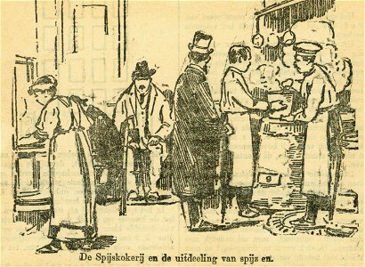 HUA-38280-Interieur van de Spijskokerij van de St Vincentius vereniging in de Alendorpsteeg te Utrecht het koken en uitdelen van maaltijdenNB De straatnaam Alen
