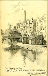HUA-39399-Gezicht op de Oudegracht met de Vollersbrug te Utrecht met rechts de gebouwen van de bierbrouwerij De Boog Oudegracht 367 371 op de hoek van de Lange 