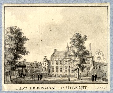 HUA-37790-Gezicht op het hoofdgebouw van het Hof Provinciaal in de voormalige St Paulusabdij te Utrecht