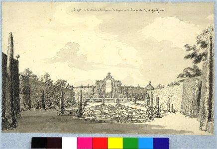 HUA-37967-Gezicht in de tuin van het huis Zijdebalen aan de Vecht te Utrecht uit het zuidwesten over de parterre op het Bergje in richting van het huis