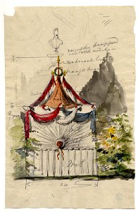 HUA-39599-Afbeelding van een ontwerp voor een feestversiering baldakijn op te richten voor het bezoek van koning Willem II aan Utrecht op 18 mei 1841