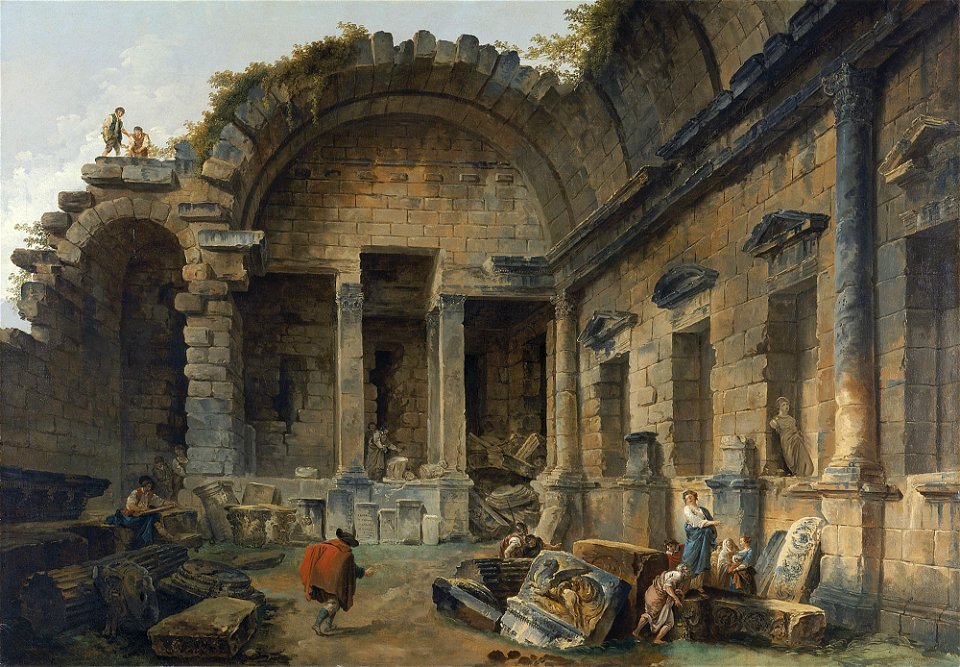 Hubert Robert - Interior of the Temple of Diana at Nîmes