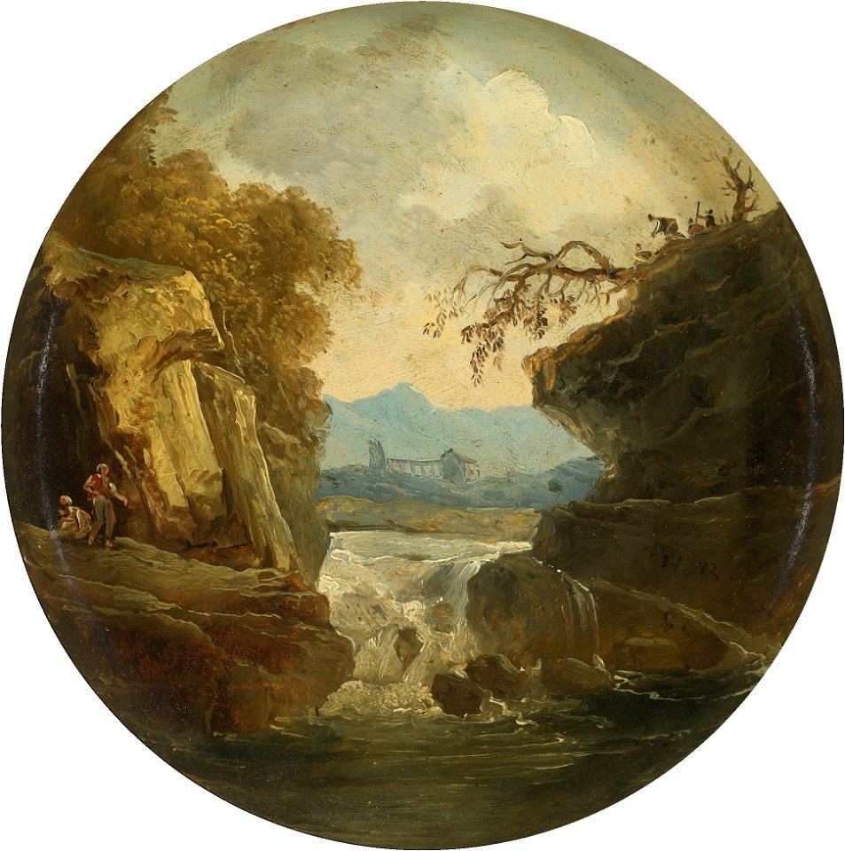 HUBERT ROBERT PARIS 1733 - 1808 LANDSCAPE WITH A WATERFALL