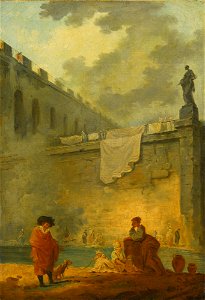 HUBERT ROBERT PARIS 1733 - 1808 FIGURES AT THE WATERSIDE