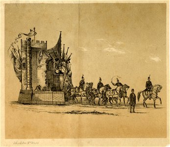 HUA-39611-Afbeelding van een praalwagen in de optocht ter gelegenheid van de herdenking van de bevrijding van de Nederlanden op 1 april 1572