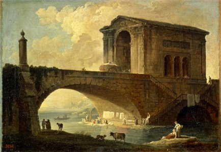 Hubert Robert - Landscape with a Stone Bridge