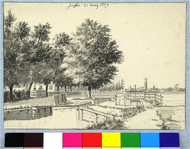 HUA-38217-Gezicht op de Vleutense Wetering met de herberg Jaffa aan de Vleutenseweg en op de achtergrond de stad Utrecht