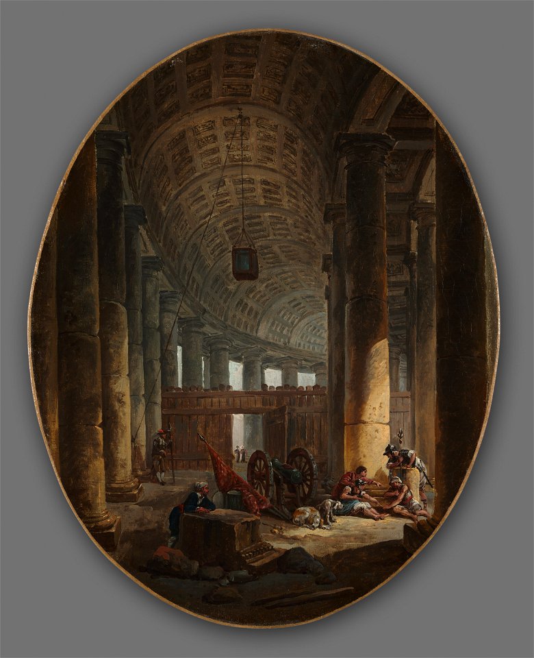 Hubert Robert - Pair of Paintings, The Colonnade of St. Peter's, Rome, during the Conclave and The Grotto of Posillipo - 1976.97 - Cleveland Museum of Art