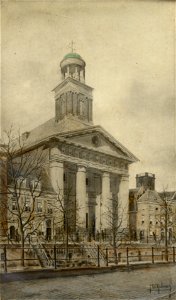 HUA-500866-Gezicht op de westzijde van de Oudegracht Weerdzijde te Utrecht met de St Augustinuskerk Oudegracht 69 en op de achtergrond de toren van de Jacobikerk