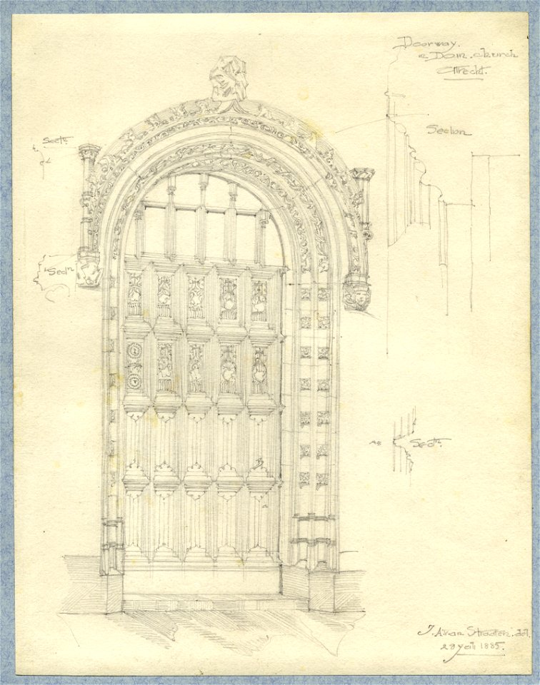 HUA-39894-Afbeelding van de gebeeldhouwde deur van de sacristie in de Domkerk te Utrecht